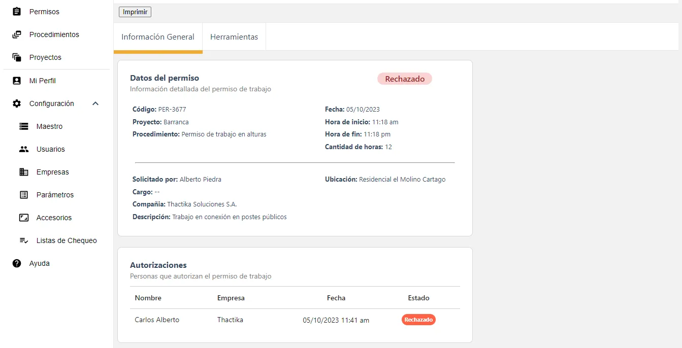 Permiso de trabajo rechazado